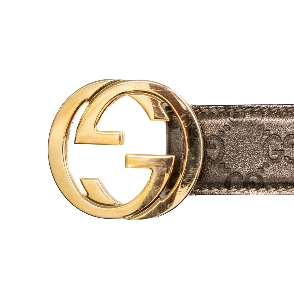 Women's GucciGuccissima GG Interlocking Belt 75/30 Olive Green Gold Buckle - Picture 2 of 9